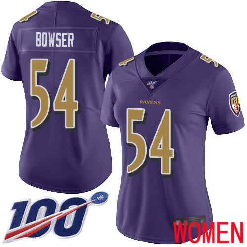 Baltimore Ravens Limited Purple Women Tyus Bowser Jersey NFL Football #54 100th Season Rush Vapor Untouchable